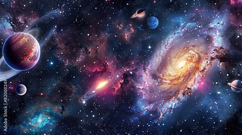 A galaxy, showing a bright center with swirling arms of stars and dust.