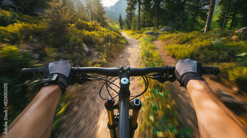 A cyclist navigating a challenging trail, emphasizing cardiovascular and bone-strengthening benefits. Dynamic and dramatic composition, with cope space