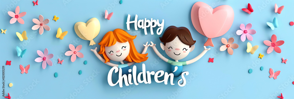 the text Happy Children's Day on the solid background. the text Happy Children's Day on the solid background.