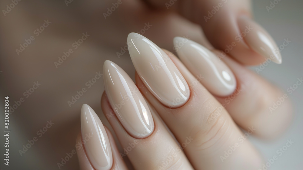 Close-Up of Almond-Shaped Nails with Neutral Polish Close-Up of Almond-Shaped Nails with Neutral Polish