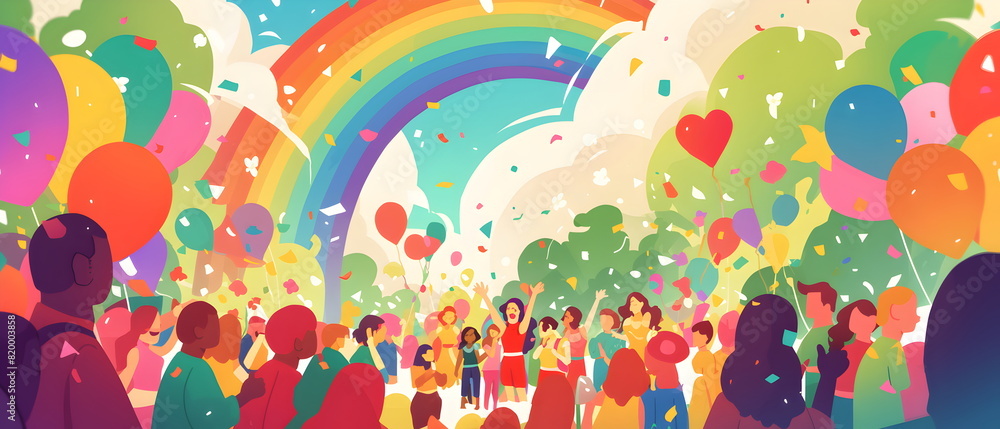 Naklejka premium LGBTIQ+ Happy Pride Month and Day , history and traditions of Pride festivity, milestones related to the most important LGBTIQ+ community, watercolor background, party illustration