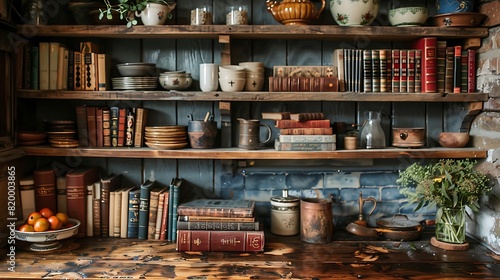 A collection of vintage cookbooks lines the shelves of a cozy kitchen nook, their well-worn pages filled with treasured family recipes and culinary inspiration.
