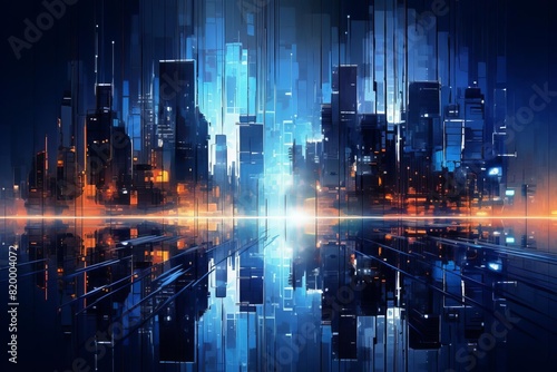 Abstract digital cityscape with blue lights photo