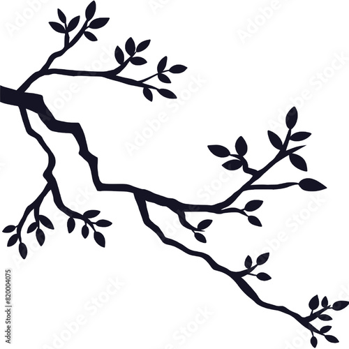 tree branches vector isolated illustration, branch and leaves silhouette