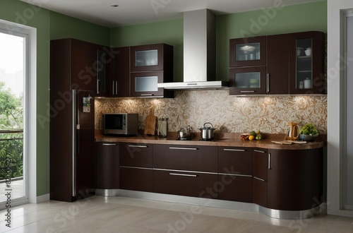 Modern Indian Kitchen Design With Brown Cabinets