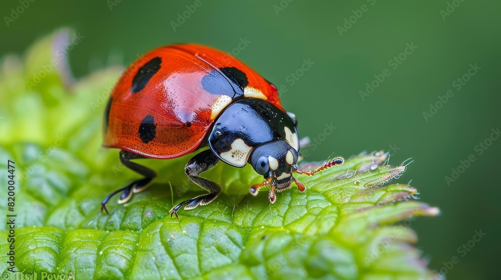 Fototapeta premium A closeup of a ladybug on a leaf