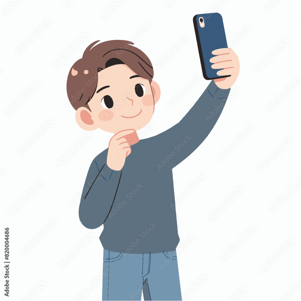 Illustration of Man Taking A Selife Photo of Himself Illustration of Man Taking A Selife Photo of Himself