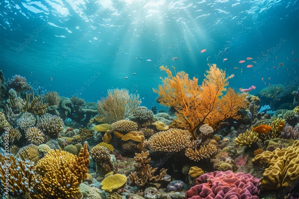 Obraz premium A serene coral reef with diverse marine life, promoting ocean conservation