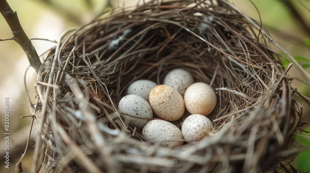 A closeup of a bird nest with eggs A closeup of a bird nest with eggs