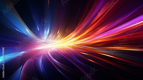 Abstract futuristic wallpaper with colorful glowing light rays bursting across a dark background