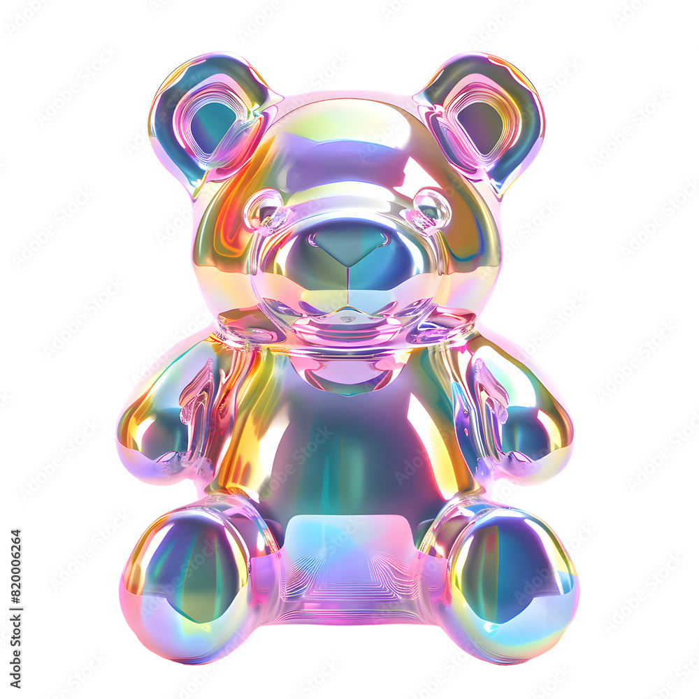 3D pastel iridescent jelly bear with reflective neon accents isolated on transparent background 3D pastel iridescent jelly bear with reflective neon accents isolated on transparent background