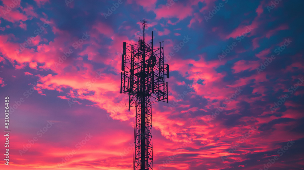 Naklejka premium Mobile phone tower against a lovely twilight sky.