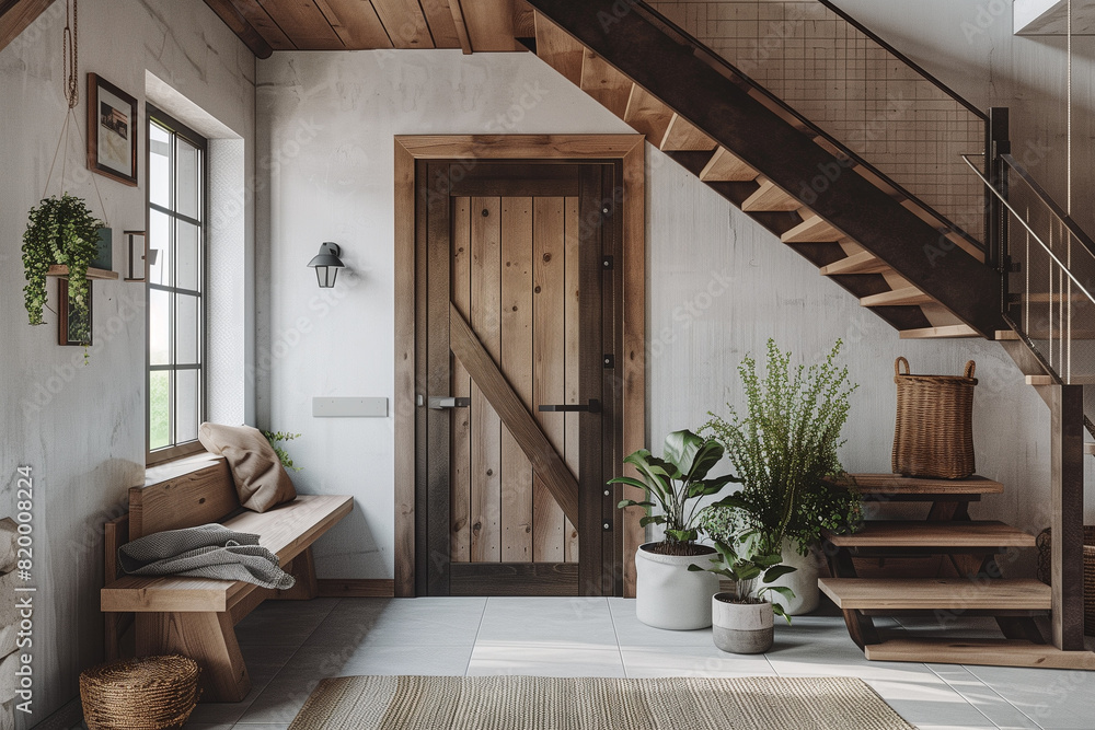 Foto de Scandinavian interior design of modern entrance hall with grid ...