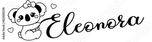 Eleonora - black color - name written - Word with Koala kawaii for websites, baby shower, greetings, banners, cards-shirt, sweatshirt, prints, cricut, silhouette, sublimation