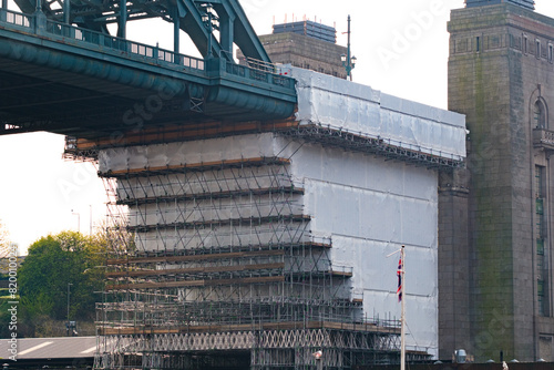 Newcastle upon Tyne UK: 31st Mar 2024: Scafollding on the Tyne Bridge for restoration project photo