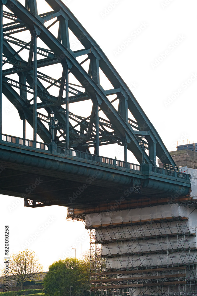 Newcastle upon Tyne UK: 31st Mar 2024: Scafollding on the Tyne Bridge for restoration project