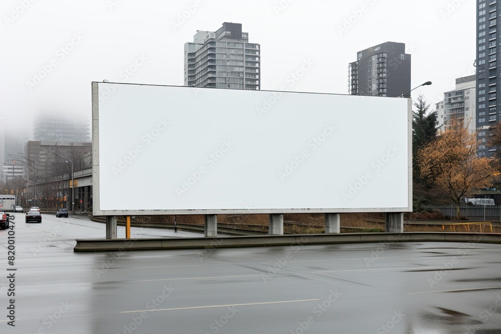 Blank billboard sign mockup in the urban environment, on the facade, empty space to display your advertising or branding campaign Blank billboard sign mockup in the urban environment, on the facade, empty space to display your advertising or branding campaign
