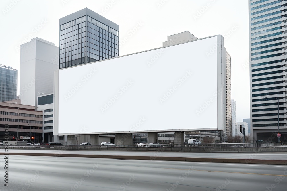 Blank billboard sign mockup in the urban environment, on the facade, empty space to display your advertising or branding campaign Blank billboard sign mockup in the urban environment, on the facade, empty space to display your advertising or branding campaign