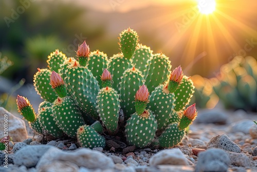 A cactus in the desert in the sunlight.