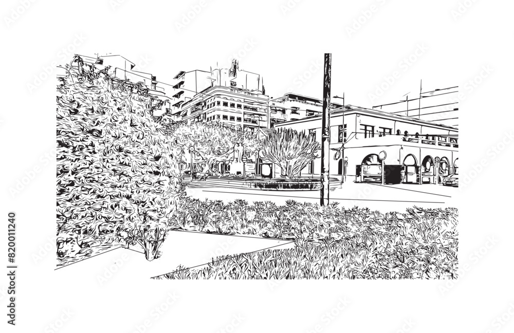 Fototapeta premium Print Building view with landmark of Santa Pola is a coastal town in Spain. Hand drawn sketch illustration in vector.