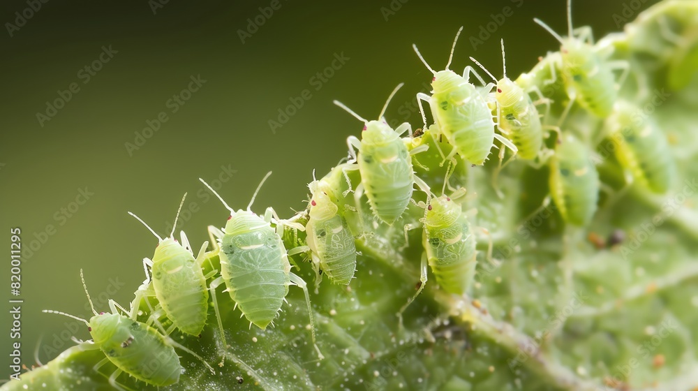 An aphid colony on the underside of a leaf An aphid colony on the underside of a leaf