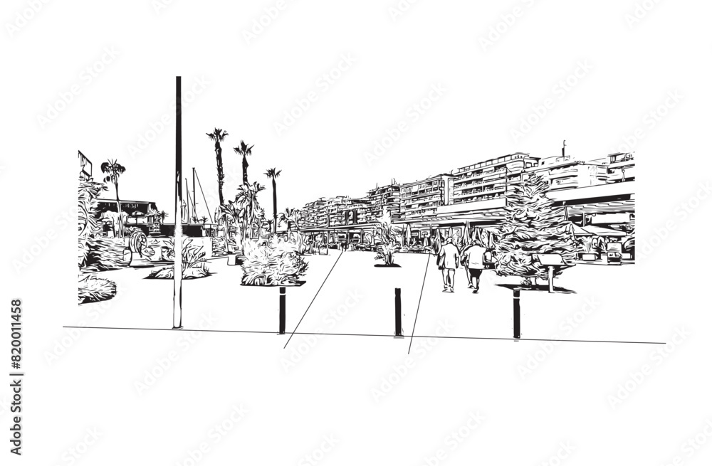 Obraz premium Print Building view with landmark of Santa Pola is a coastal town in Spain. Hand drawn sketch illustration in vector.