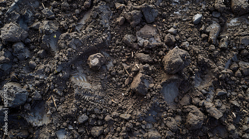 Aerial view of rich  dark clay soil   showing the texture and moisture retention characteristics of the soil