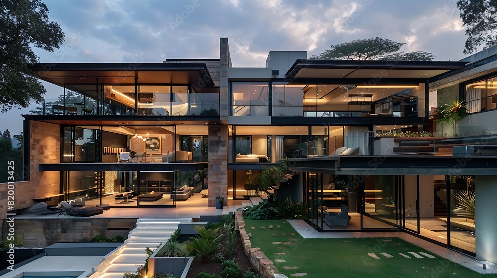 Obraz premium Modern Living: A Glimpse Inside the Architectural Marvel of Contemporary Design - Capturing the Essence of Sophistication and Innovation in A_Contemporary_House_AA416.jpg
