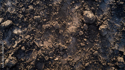 Aerial view of rich, dark clay soil , showing the texture and moisture retention characteristics of the soil