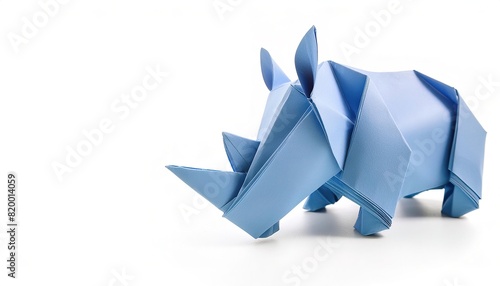 Animal concept origami isolated on white background of an Endangered white rhinoceros or square lipped rhinoceros - Ceratotherium simum, with copy space, simple starter craft for kids photo