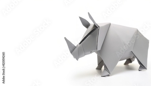Animal concept origami isolated on white background of an Endangered white rhinoceros or square lipped rhinoceros - Ceratotherium simum, with copy space, simple starter craft for kids photo
