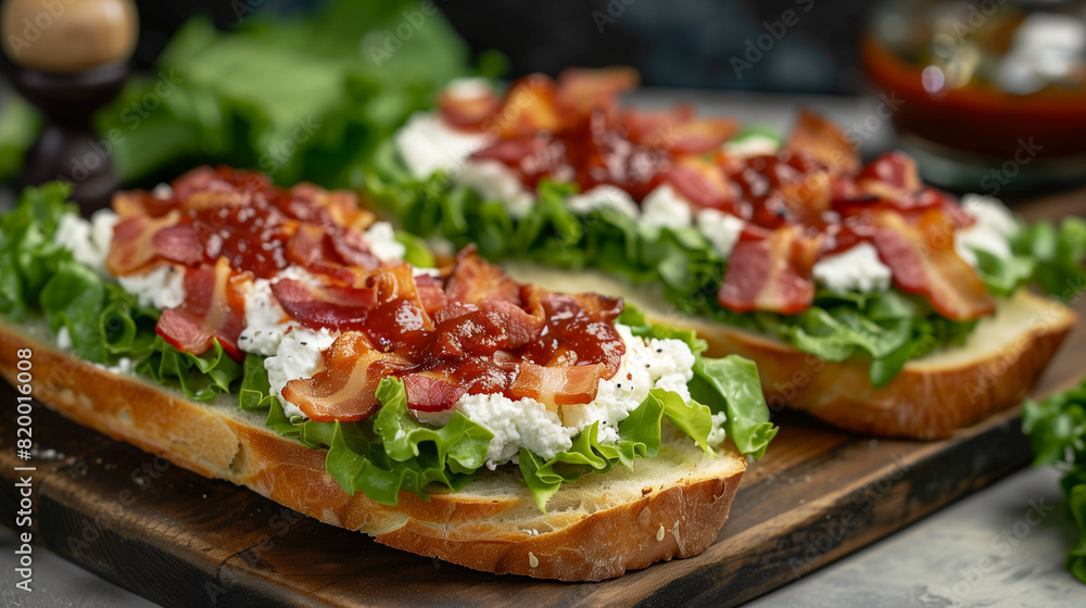 deluxe open sandwiches wwith ricotta creamy goat cheese crispy bacon and lettuce