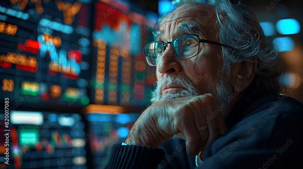 Fototapeta premium Senior Old Man Worries About the Bear Market