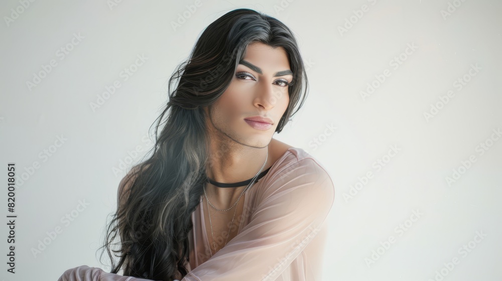 Lulu, a 30 years old transsexual Sitting gracefully on a stool,white background, studio photo Lulu, a 30 years old transsexual Sitting gracefully on a stool,white background, studio photo