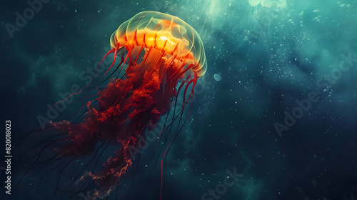 Glowing Majesty: Giant Jellyfish in the Ocean's Depths photo
