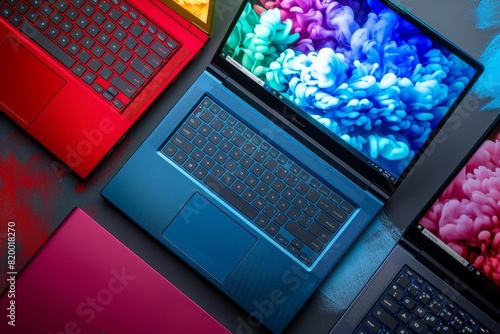 Business laptops top view highlighting secure enterprise features technology tone Triadic Color Scheme