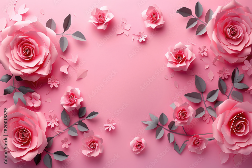 Pink roses made of paper on a pink background. Pink roses made of paper on a pink background.