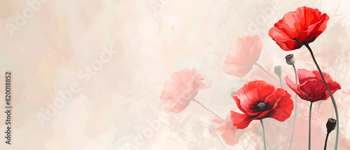 Illustration of red poppies with a soft  painterly texture on a light beige background