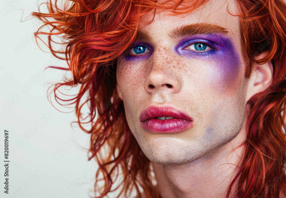 Portrait of a red-haired androgynous man with make-up Portrait of a red-haired androgynous man with make-up