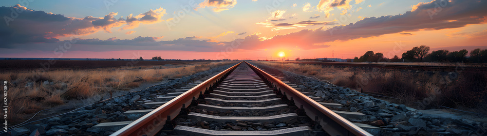 A stunning display of sunset colors sets the backdrop for these straight railroad tracks that stretch into the horizon