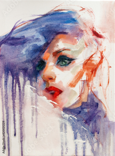Ritratto di volto di donna in stile astratto, moderno e contemporaneo-espressivo photo
