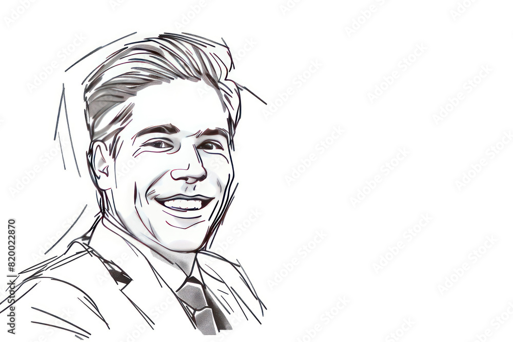 line drawing of businessman smiling. Isolated over white background line drawing of businessman smiling. Isolated over white background