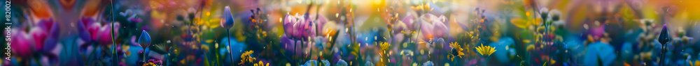 Fototapeta premium Colorful Blooming Wildflowers in Sunlit Meadow