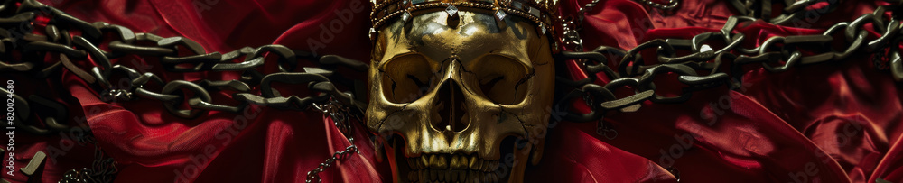Naklejka premium A skull is chained to a red cloth