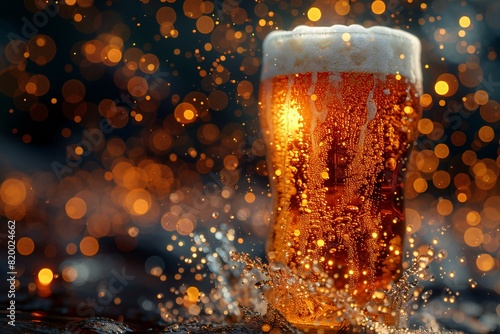 Illustration of beer thrown out with a strong splash, high quality, high resolution photo