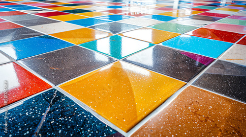 Colorful epoxy floor with different colors and patterns.