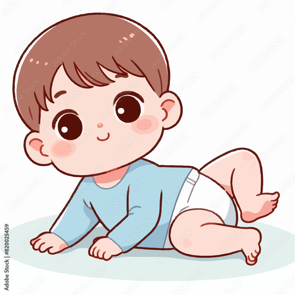 Simple Cartoon Illustration of Cute Baby Boy Simple Cartoon Illustration of Cute Baby Boy