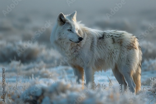 Illustration of ugly wolf standing in a snowy field, high quality, high resolution