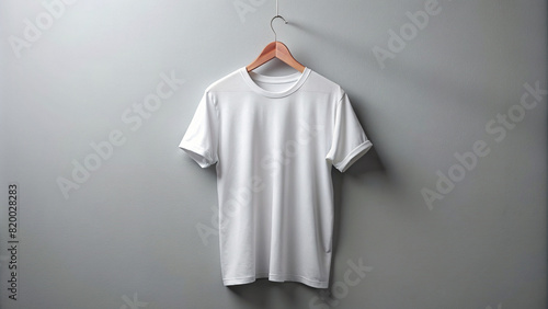 A plain white t-shirt draped over a hanger, suitable for adding custom designs.