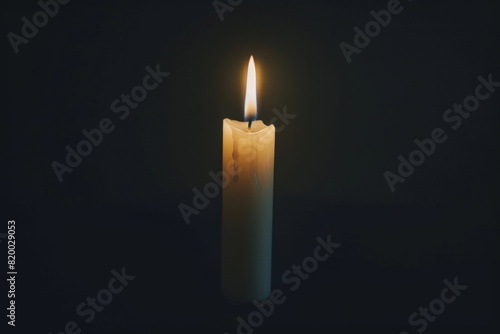 White Candle Burning in the Dark, Isolated on Black Background, Symbolizing Memorial Day Remembrance. photo